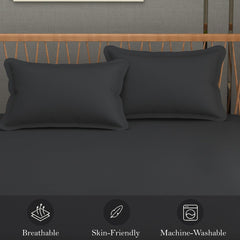 Queen Size Solid Plain Bedsheet Set Includes 2 Pillow Covers - 90 X 95 Inches, Black | Exceptional Softness & Breathability | Premium Microfiber Material
