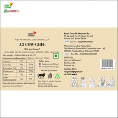 100% Natural A2 Cow Ghee By Lush Living | Rich In Protein Fiber & Delicious Healthy Desi Cow Ghee For Overall Health | 1 Litre (500ml * 2) 33.8 Ounce | Jar Pack