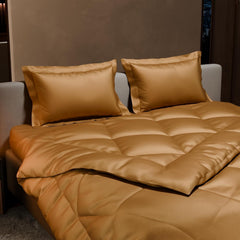 Comforter Set With Double Bedsheet & Pillow Covers - 90 X 100 Inches, Gold | Complete Bedding Set, Ideal Gifts For Couples, Bedroom Home Furnishing, Date Night