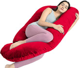 Full Body G Shaped Pregnancy Pillow For Maternity & Baby Nursing, Maroon Color | Abdomen, Hip, Spine, Neck & Head Support Cushion | Premium Velvet Outer Cover With Zip, Multipurpose Pillow