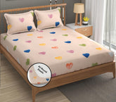 Double Bedsheet Queen Size Elastic Fitted With 2 Pillow Cover - 60 X 78 + 8 Inches, Peach | Resistance & Wrinkle Recovery