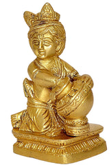 Laddoo Gopal Ji, Bal Krishna Idol, Makhan Chor Statue, Brass, Gold - 4.5 Inch, Bal Krishna Murti, Clean With Soft & Dry Cloth, Beautiful Kanha Ji Statue
