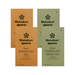 Makaibari Apoorva Finest Darjeeling Tea Bag + Darjeeling Green Tea Bag Pack Of 4 - 50gm, 1.7 Ounce, 25 Tea Bags In Each | Low Caffeine, Non-Toxic