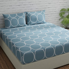 Cotton Bedsheet For Double Bed With 2 Pillow Covers - 88 X 96 Inches, Blue & White | Good For Guest Houses, & Daily Home Use