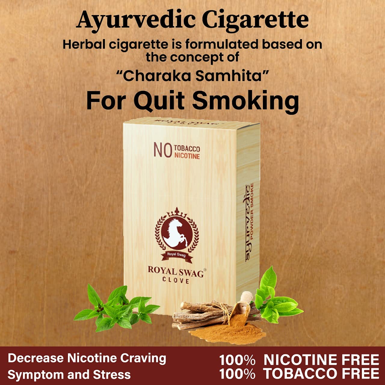 Royal Swag Ayurvedic Herbal Cigarette Clove Flavoured 100 Sticks 100% No Nicotine & No Tobacco - Smoking Cessation Non Addictive | Pack Of 100 Royal Swag Ayurvedic Herbal Cigarette Clove Flavoured 100 Sticks 100% No Nicotine & No Tobacco - Smoking Cessation Non Addictive | Pack Of 100