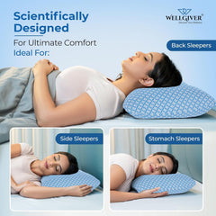 Ergonomic Memory Foam Pillow For Neck Pain Relief - 21 X 14 X 4.5 Inch | Orthopedic Pillow For Side, Back Sleeping | Removable, Washable Jacquard Light Blue Cover - Pack Of 1