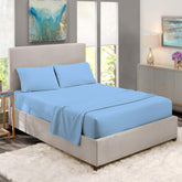 1 Fitted Elastic Bedsheet For King Size With 2 Pillow Covers - 108 X 108 Inches, Light Blue | Easy Care Instructions For Long-Lasting Elegance