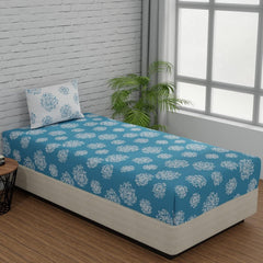 1 Single Bedsheet With 1 Pillow Cover | Durable & Long Lasting Fabric, Easy Hand & Machine Wash | Size - 55 X 88 Inches, Blue & White