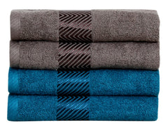 Fash Home International 100% Cotton Ultra Soft & Super Absorbent Antibacterial Hand Towel 500 Gsm (Grey & Teal) - Pack Of 4
