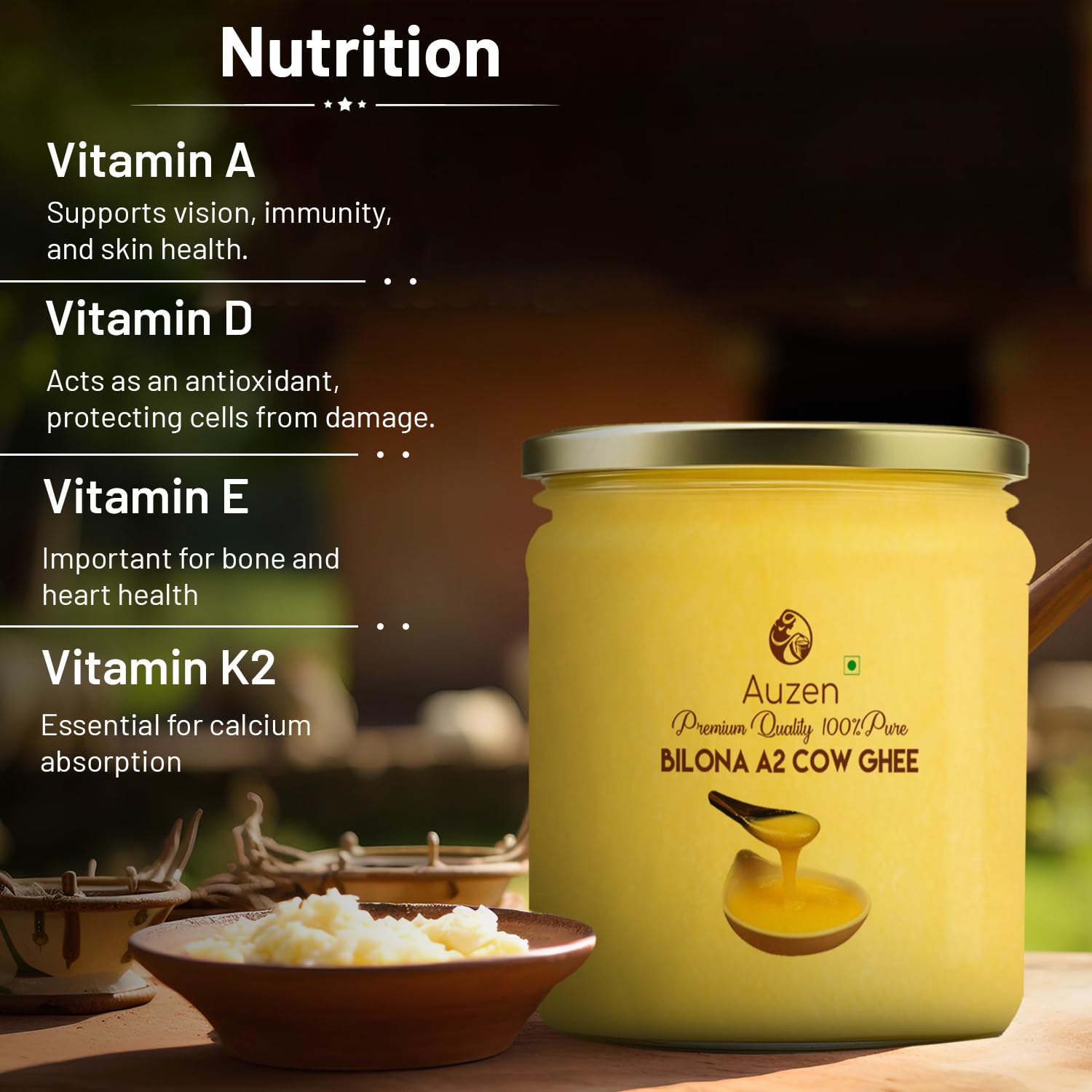 Pure Natural A2 Cow Ghee By Auzen | Rich In Nutrient, Delicious Healthy Desi Cow Ghee Good For Improves Digestion | (200ml) 6.7 Ounce | Jar Pack Pure Natural A2 Cow Ghee By Auzen | Rich In Nutrient, Delicious Healthy Desi Cow Ghee Good For Improves Digestion | (200ml) 6.7 Ounce | Jar Pack