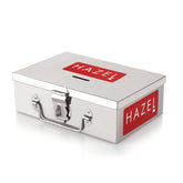 Stainless Steel Cash Box For Shop Counter Drawer, Large Locking Metal Box For Cash With 4 Compartments For Adults, Colour - Silver