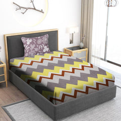 Print Cotton 1 Single Bedsheet With 1 Pillow Cover - 60 X 90 Inches, Grey & Yellow | Soft & Breathable Fabric, Skin-Friendly Bed Sheet For All Seasons