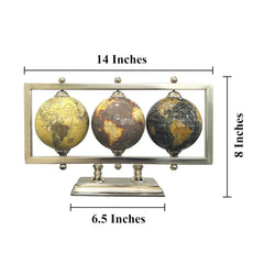 Globe For Office Table Rotating World Map For Kids Room Office Decor, 4 - Inch Diameter Globes With Black Metal Stand For Study Table (Silver Rectangle Frame) Pack Of 1