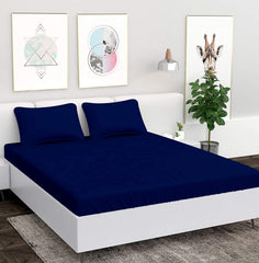 Plain Double Bedsheet For Queen Size With 2 Matching Pillow Covers For Home - 90 X 100 Inches, Navy Blue | Smooth Finish, Soft Touch & Breathable Comfort For Everyday Use