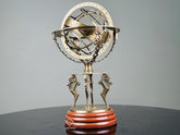 Handmade 18'' Brass Armillary Sphere, Vintage Zodiac Globe With Wood Base, Celestial Astrological Decor | Nautical Antique Reproduction, Unique Astrology Gift For Home & Office, Pack Of 1