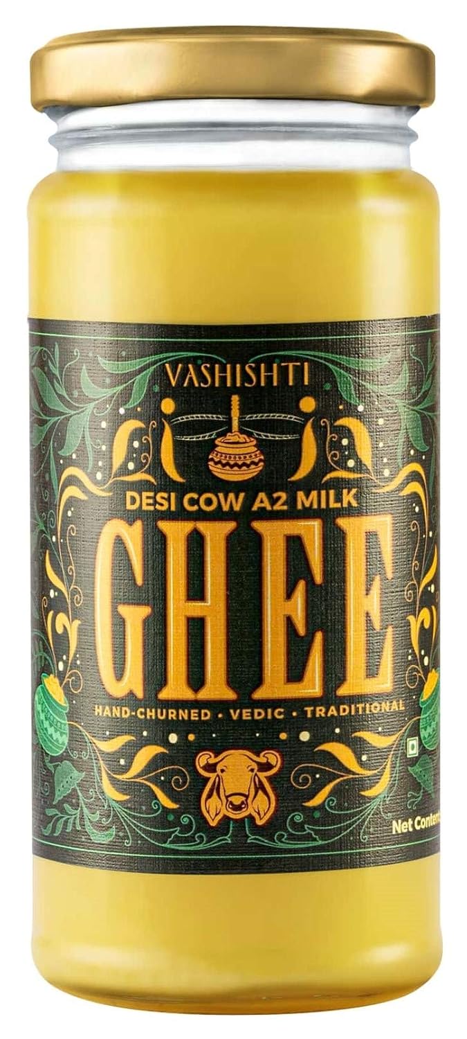 100% Natural Desi A2 Cow Ghee By Vashishti | Traditionally Made With Bilona Method Healthy Cow Ghee For Strong Bones | (250ml) 8.4 Ounce | Jar Pack