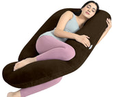Full Body G Shape Pregnancy Pillow, For Pregnant Women & Nursing Mom, Brown Color | Single Pillow For Multipurpose Use During Maternity | Premium Velvet Outer Cover With Zip, Adjustable