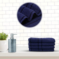 Sassoon Melrose 100% Cotton Hand Towel 800 Gsm | Highly Absorbent, Soft Material Perfect For Daily Use (Midnight Blue) -4 Piece