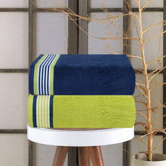 Casa Copenhagen, Germany Design He & She Super Soft Collection 100% Cotton 2 Pieces Large Bath Towel 525 Gsm - California Blue & California Green