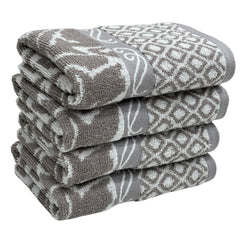 Stamio Cotton Hand Towels 490 Gsm | Towel For Men & Women Home Kitchen Use, Gym, Wash Basin, Sports, Travel | Jacquard Towel, Grey (Set Of 4)