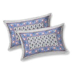 Jaipuri Cotton Bedsheet For King Size With 2 Pillow Covers | 90 X 108 Inches, White & Blue | Ultra-Soft & Skin-Safe | Breathable Summer Comfort