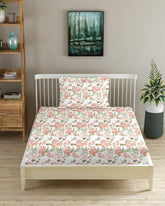 1 Single Bedsheet With 1 Pillow Cover - 36 X 78 Inches, White & Peach | Breathable & Skin Friendly Bedsheet | Ideal For Hotel, Guest House, Bedroom