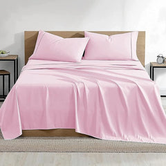Super King Size Flat Bedsheet With 2 Pillow Covers - 110 X 112 Inches, Light Pink | Good For Home, Hotel, Villa, Resort & Guest House