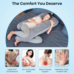 J Shape Full Body Pillow, Pregnancy Pillows For Sleeping, Dark Grey Color | Maternity Pillows For Back, Hips, Legs, Belly | For Pregnant Women With Removable, Washable Grey Velvet Cover