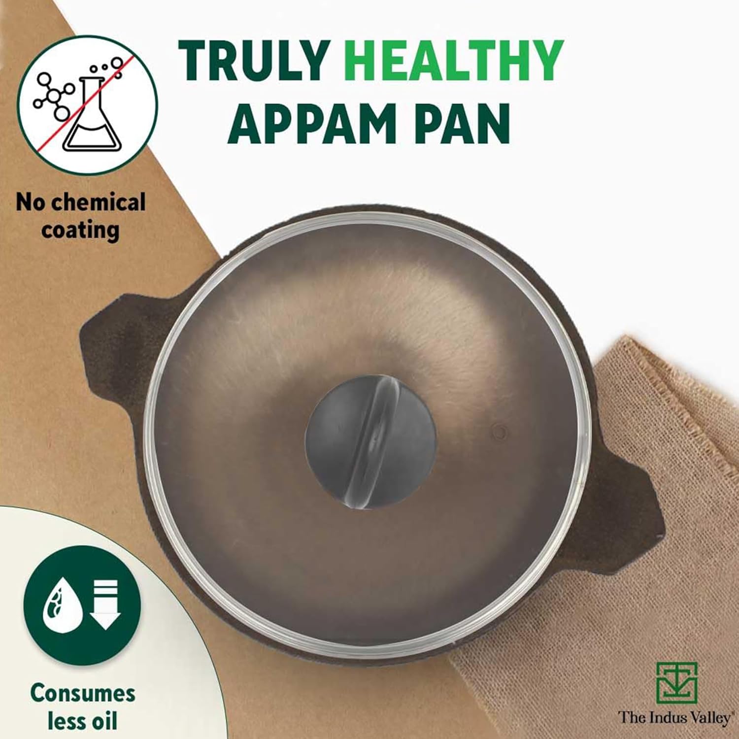 Super Smooth Black Cast Iron Appam Pan With Glass Lid - 22 Cm, 8.7 Inch, 0.5 Liter, 1.9 Kg | Gas Compatible, Pre-Seasoned, 100% Toxin-Free - Naturally Non-Stick Super Smooth Black Cast Iron Appam Pan With Glass Lid - 22 Cm, 8.7 Inch, 0.5 Liter, 1.9 Kg | Gas Compatible, Pre-Seasoned, 100% Toxin-Free - Naturally Non-Stick