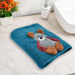 Maxoshine Microfiber Kids Bath Towels 300 Gsm | Quick Drying Towels For Unisex Kids-Teddy Bear Print Baby Towel For Boys & Girls (Blue)