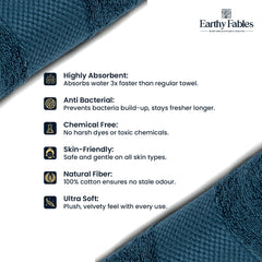 Earthy Fables Premium Bath Towel 600 Gsm | 100% Combed Cotton Ultra Soft, Quick Dry & Highly Absorbent For Home, Travel & Acne-Prone Skin (Dark Teal)
