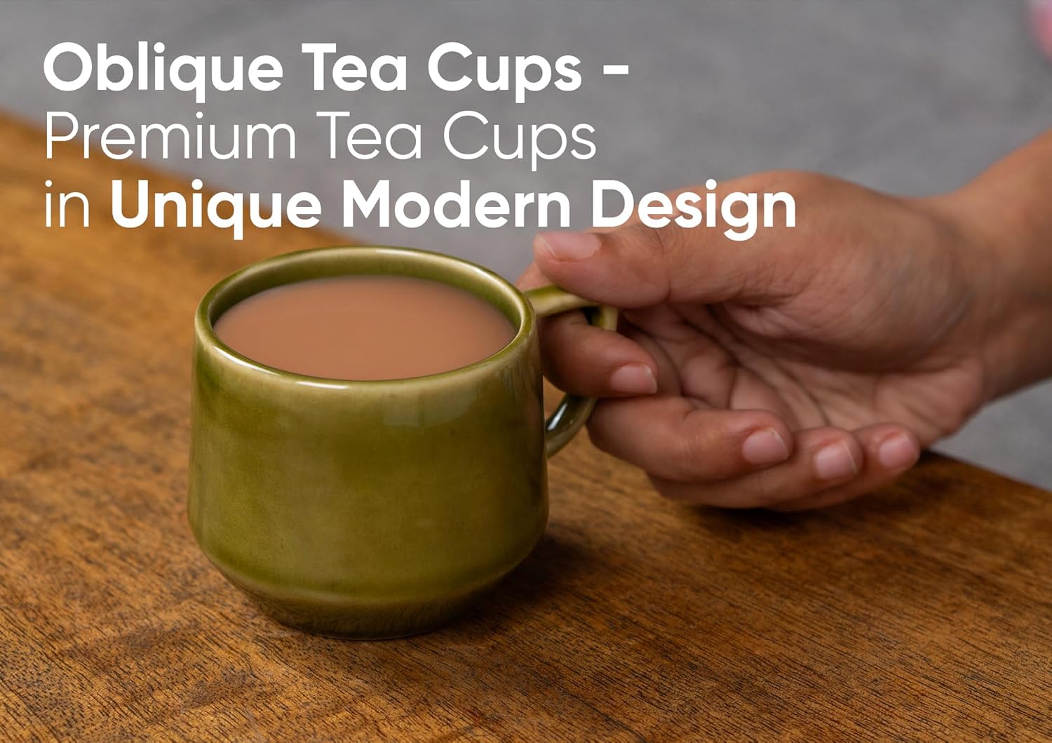 Ceramic Oblique Tea Cups Set Of 6 - Mehndi Green, 200ml Each | Cup Set - 6 Cups Only | Glossy Finish Tea Set | Ceramic Tea Cup Set | Microwave Safe & Dishwasher Safe Ceramic Oblique Tea Cups Set Of 6 - Mehndi Green, 200ml Each | Cup Set - 6 Cups Only | Glossy Finish Tea Set | Ceramic Tea Cup Set | Microwave Safe & Dishwasher Safe