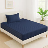 1 Single Bedsheet For King Size With 1 Pillow Covers | 36 X 78 Inches, Navy Blue - 130 Thread Count Soft & Comfortable | Ideal For Bedroom, Guest Room, House
