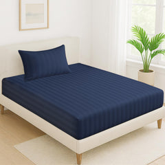1 Single Bedsheet For King Size With 1 Pillow Covers | 36 X 78 Inches, Navy Blue - 130 Thread Count Soft & Comfortable | Ideal For Bedroom, Guest Room, House
