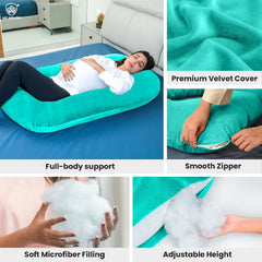 Full Body G Shape Pregnancy Pillow For Women, Maternity Pillow, Aqua Green | Pillow Gift For Pregnancy Sleeping, Premium Velvet Cover With Zip | Adjustable & Washable, Relieves Pain