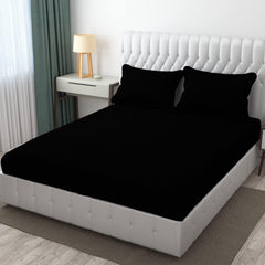 Plain Double Bedsheet For Queen Size With 2 Pillow Covers - 90 X 95 Inches, Black | Wrinkle Resistant & Soft Skin Safe | All Season Comfort Fabric