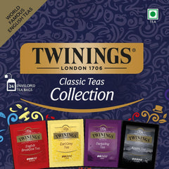 Twinings Classic Teas Collection Pack Includes 4 Different Flavors - English Breakfast Tea+ Earl Grey Tea+ Darjeeling Black Tea+ Assam Tea | 24 Enveloped Tea Bags, 48gm, 1.69 Ounce - Caffeine Free