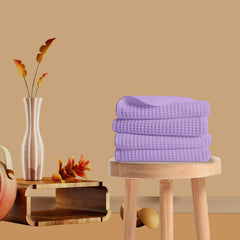Enchant Home Pure Cotton Waffle Towel 500 Gsm | Lightweight Anti-Microbial & Water Absorbent Soft Touch Quick Drying Hand Towels | Lavender (Pack Of 4)