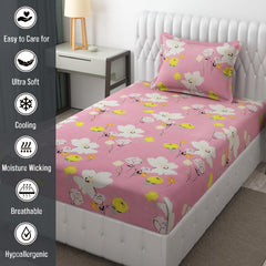 Microfiber Single Bedsheet Set With 1 Pillow Covers (60 X 90 Inches) Pink & White | Durable & Long-Lasting | 144 Thread Count | Wrinkle Free