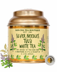 San-Cha Silver Needles Tulsi White Tea - 25gm, 0.8 Ounce | Supports Improved Immunity - Low Caffeine, Richest In Antioxidants