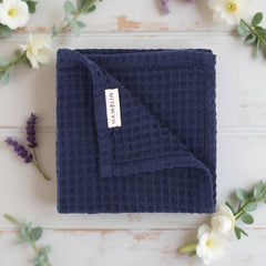 Hamelin The Ezra Waffle Hand Towel 400 Gsm | Pure Cotton Lightweight Anti Microbial & Water Absorbent | Softer Touch Quick Drying Towels (Blue)- Pack Of 2