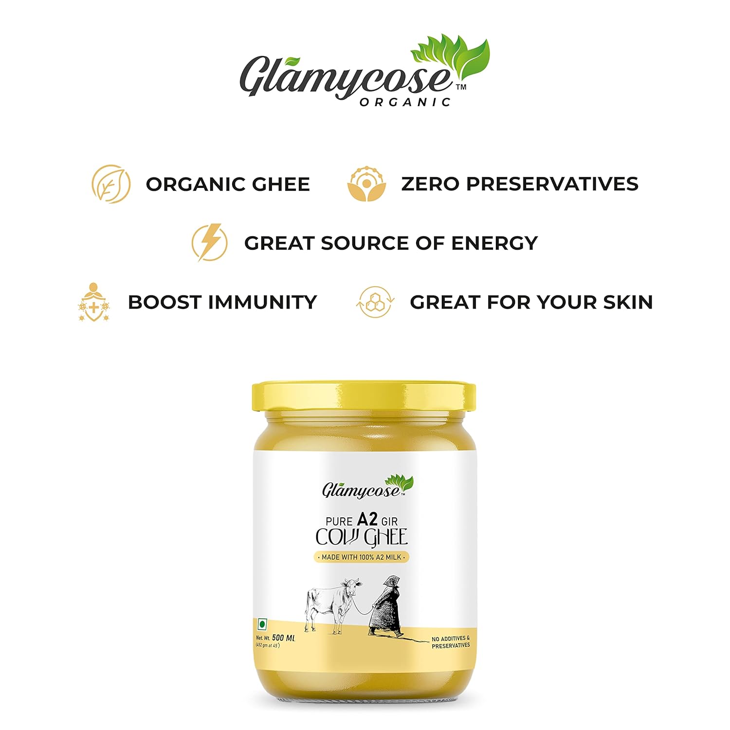 Natural Premium Desi Cow Ghee By Glamycose | High In Protein Fiber Healthy Desi Ghee For Frying | (100ml) 3.3 Ounce | Box Pack Natural Premium Desi Cow Ghee By Glamycose | High In Protein Fiber Healthy Desi Ghee For Frying | (100ml) 3.3 Ounce | Box Pack