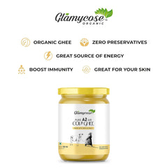 Natural Premium Desi Cow Ghee By Glamycose | High In Protein Fiber Healthy Desi Ghee For Frying | (100ml) 3.3 Ounce | Box Pack