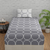 1 Fitted Single Bedsheet Cotton With 1 Pillow Cover - 36 X 78 Inches, Grey & White | Elegant Printed Bedding Set For Daily Use | 144 Thread Count