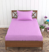 1 Bedsheet Single Satin Stripe Elastic Fitted With 1 Pillow Cover (36 X 78 Inches) Pink | Lightweight, Soft & Breathable - Perfect For Gifting On Weddings Bedsheet