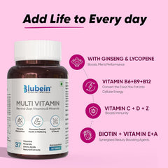 Blubein Multivitamin Tablet With 37 Vital Ingredients For Men & Women Boosts Stamina, Enhances Immunity & Vegan , Good For Overall Health & Wellness | 30 Tablets , 50gm 0.1lbs