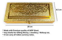 Premium Decorative Designer Mdf Gifting Cash Box Shagun & Jewellery Box For Weddings, Pattern - Golden Common, Material - Wood