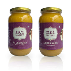 Pure Premium A2 Desi Ghee By Nei Native | Pure Bilona Method Homemade Cow Desi Ghee Perfect For Sweets | 2 Litre (1 Litr * 2) 67.6 Ounce | Jar Pack