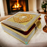 Velvet Golden Shagun Box, Decorative Gift Box For Jewellery, Sagan Wedding Occasion Return Favors, Traditional Indian Marriage Gifting For Bride Groom & Relatives, Pack Of 1