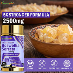 Vitaminnica Boswellia Serrata 2500mg 5:1 Extract, 2 Months Supply, 85% Standardised Boswellic Acid, Indian Frankincense, Anti - Inflammatory | 60 Vegan Capsules 100gm 0.2lbs
